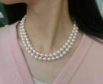 новые двойные нити 8-9 мм Akoya white pearl necklace18
