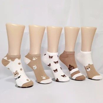 1 Пара летних Милых женских носков с мультяшным Медведем, женские Дышащие хлопчатобумажные Носки Harajuku Kawaii, носки для девочек с забавными животными, хит продаж