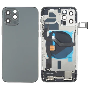 Задняя крышка аккумулятора в сборе для iPhone 12 Pro с боковыми клавишами, громкоговорителем, мотором, объективом камеры, лотком для карт и кнопкой питания