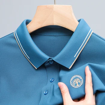 Гладкая дышащая рубашка поло Ice Silk премиум-класса, мужская футболка с коротким рукавом, летняя модная повседневная рубашка Paul с технологией тиснения