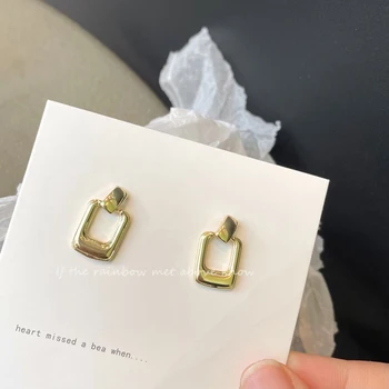 Классические винтажные серебряные серьги-иглы S925 для женщин, квадратный минимализм, Маленькая серьга золотого цвета, Элегантный ювелирный подарок