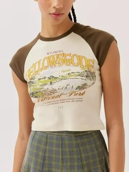Супер шикарная хлопковая женская футболка в тон с графическим принтом, футболка с короткими рукавами, тонкий топ с круглым вырезом для женщин