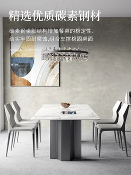 Итальянский минималистичный стол из яркой каменной плиты, современный простой легкий роскошный дизайнерский столик высокого класса для маленькой семьи